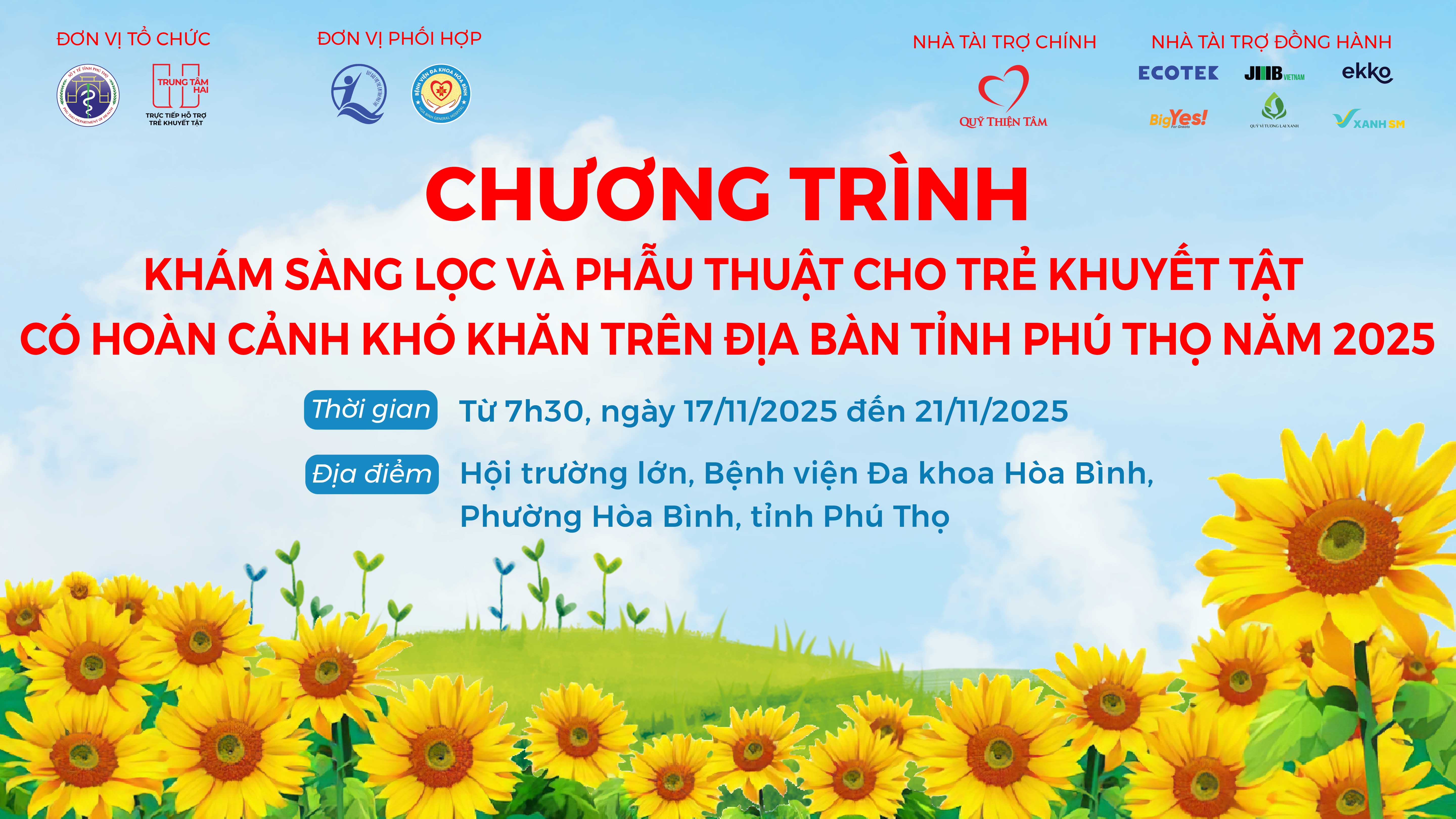  Khám sàng lọc và phẫu thuật cho trẻ em khuyết tật có hoàn cảnh khó khăn trên địa bàn tỉnh Phú Thọ, từ ngày 17 đến hết ngày 21/11/2025